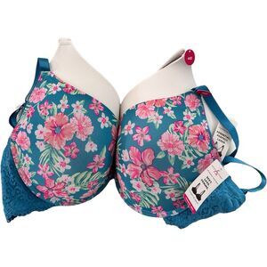 2 Ashley Stewart Front Close Racerback Floral Lace Comfort Bras Plus Size 44D